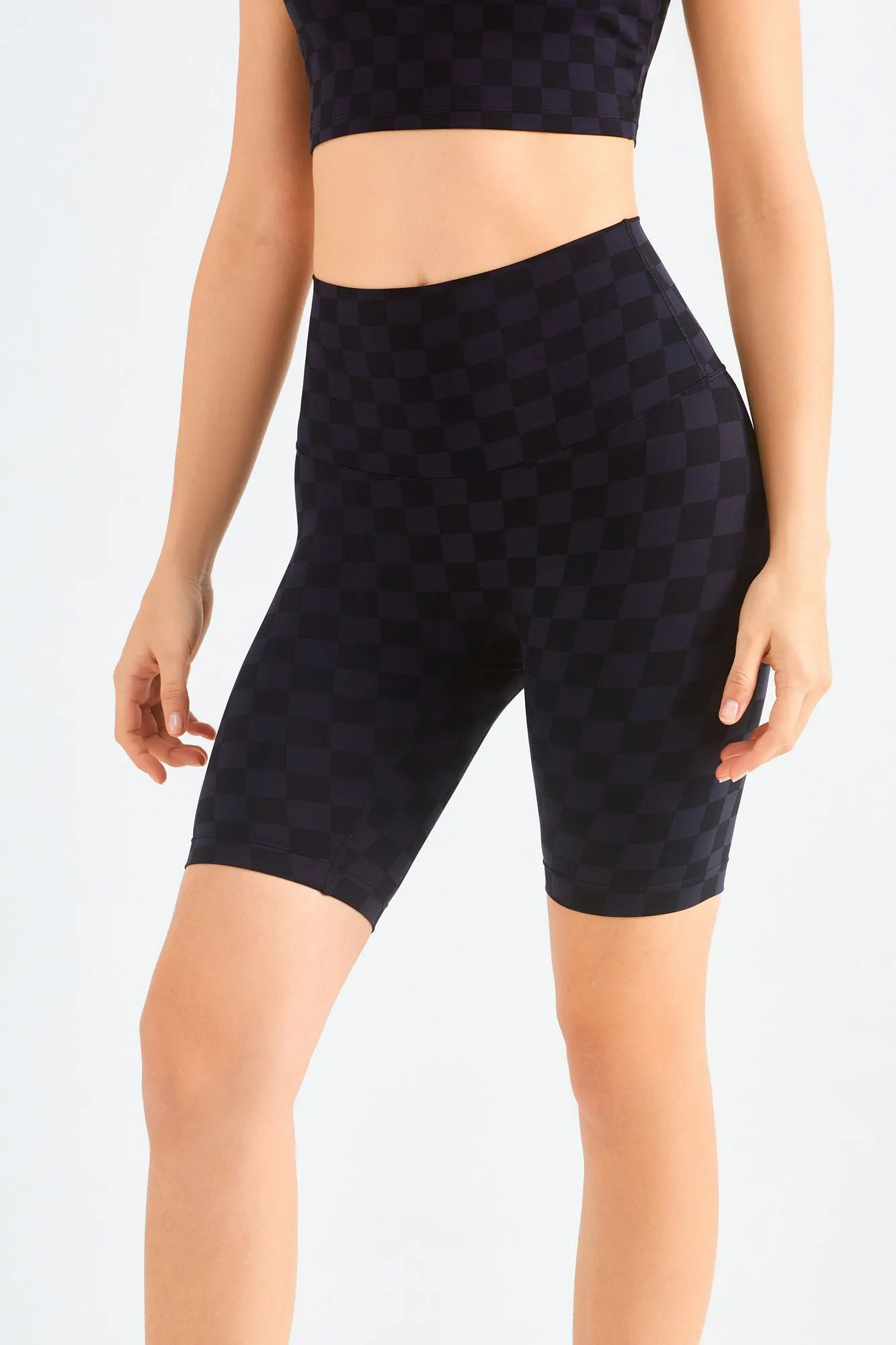 Checkerboard Sports Bra & Biker Shorts Activewear Set