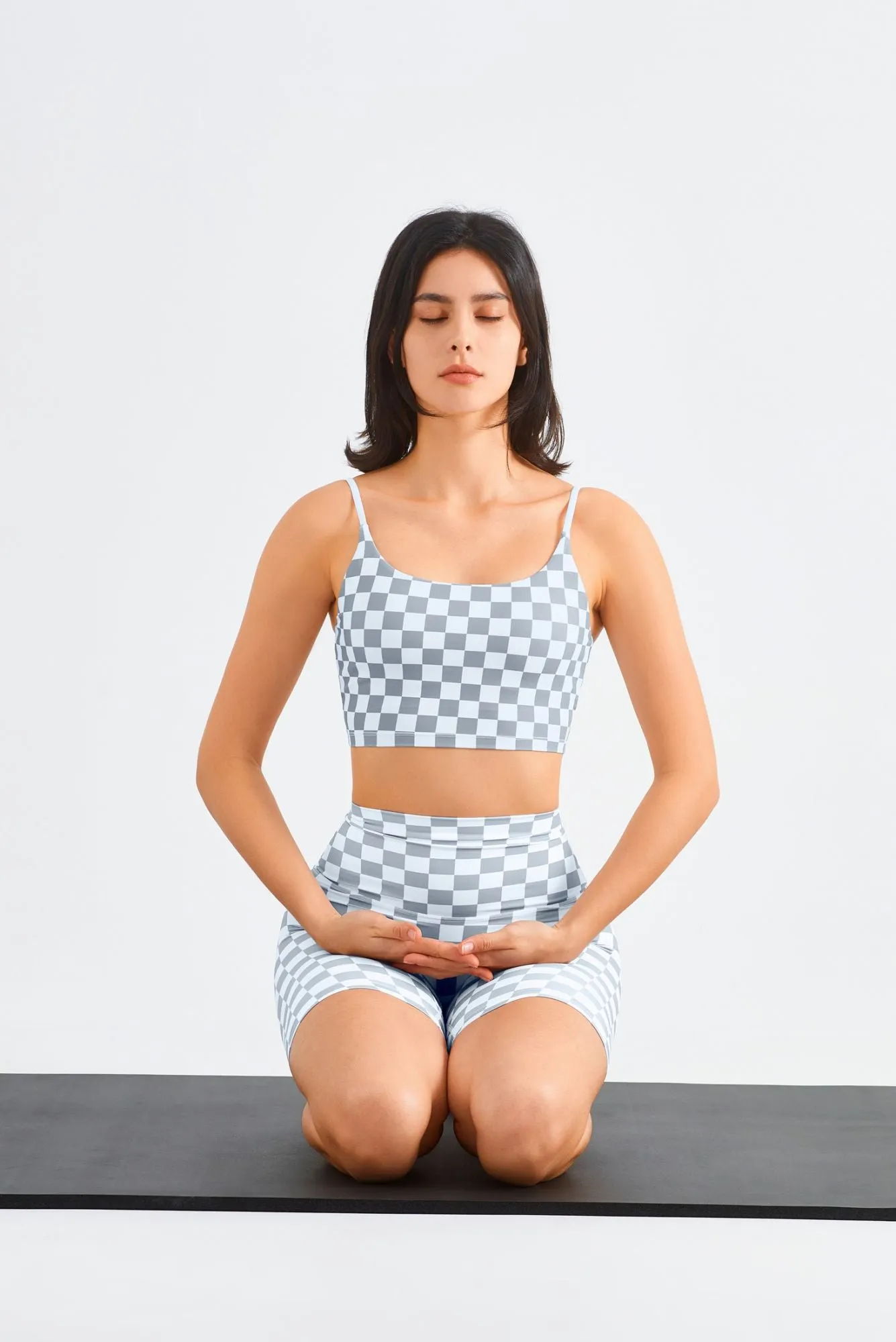Checkerboard Sports Bra & Biker Shorts Activewear Set
