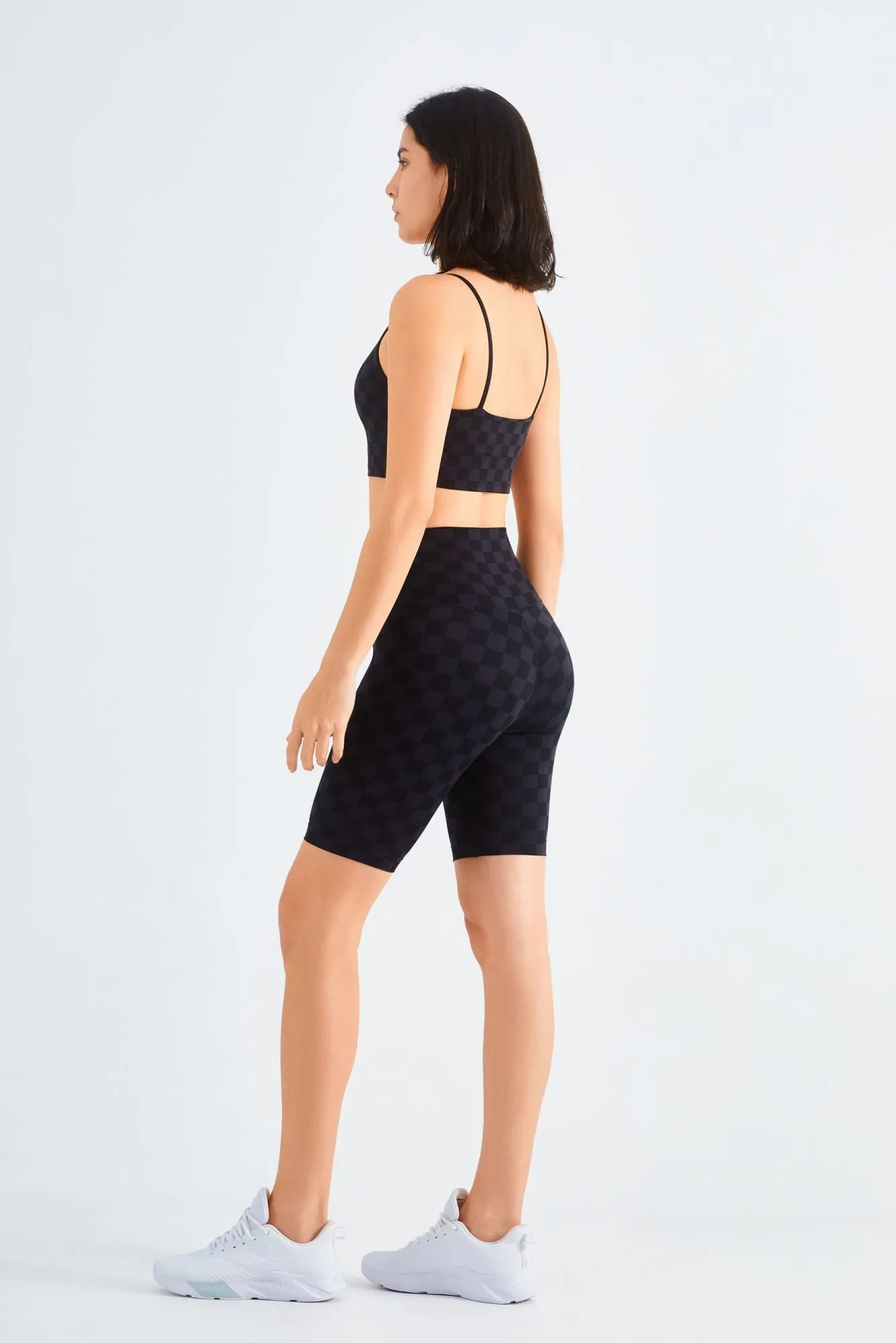 Checkerboard Sports Bra & Biker Shorts Activewear Set