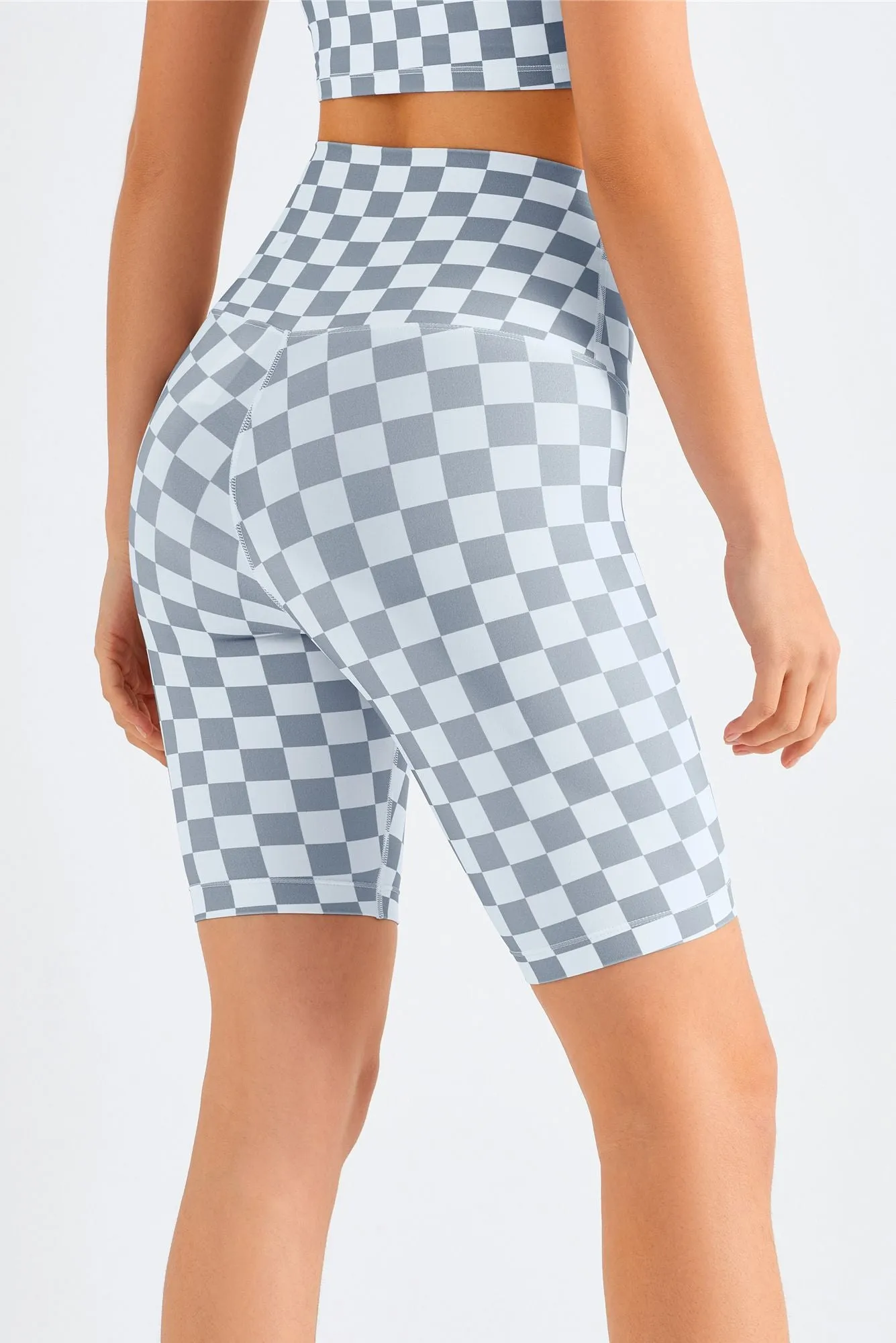 Checkerboard Sports Bra & Biker Shorts Activewear Set