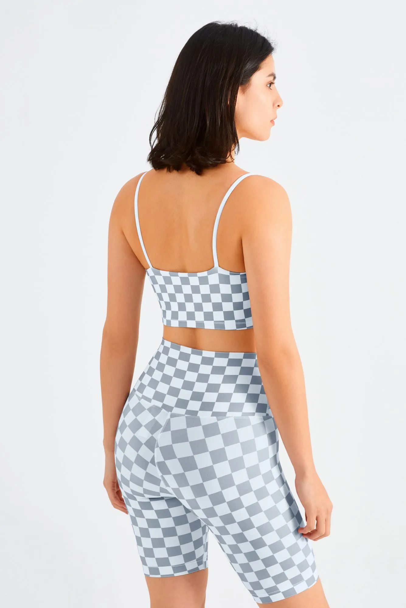 Checkerboard Sports Bra & Biker Shorts Activewear Set