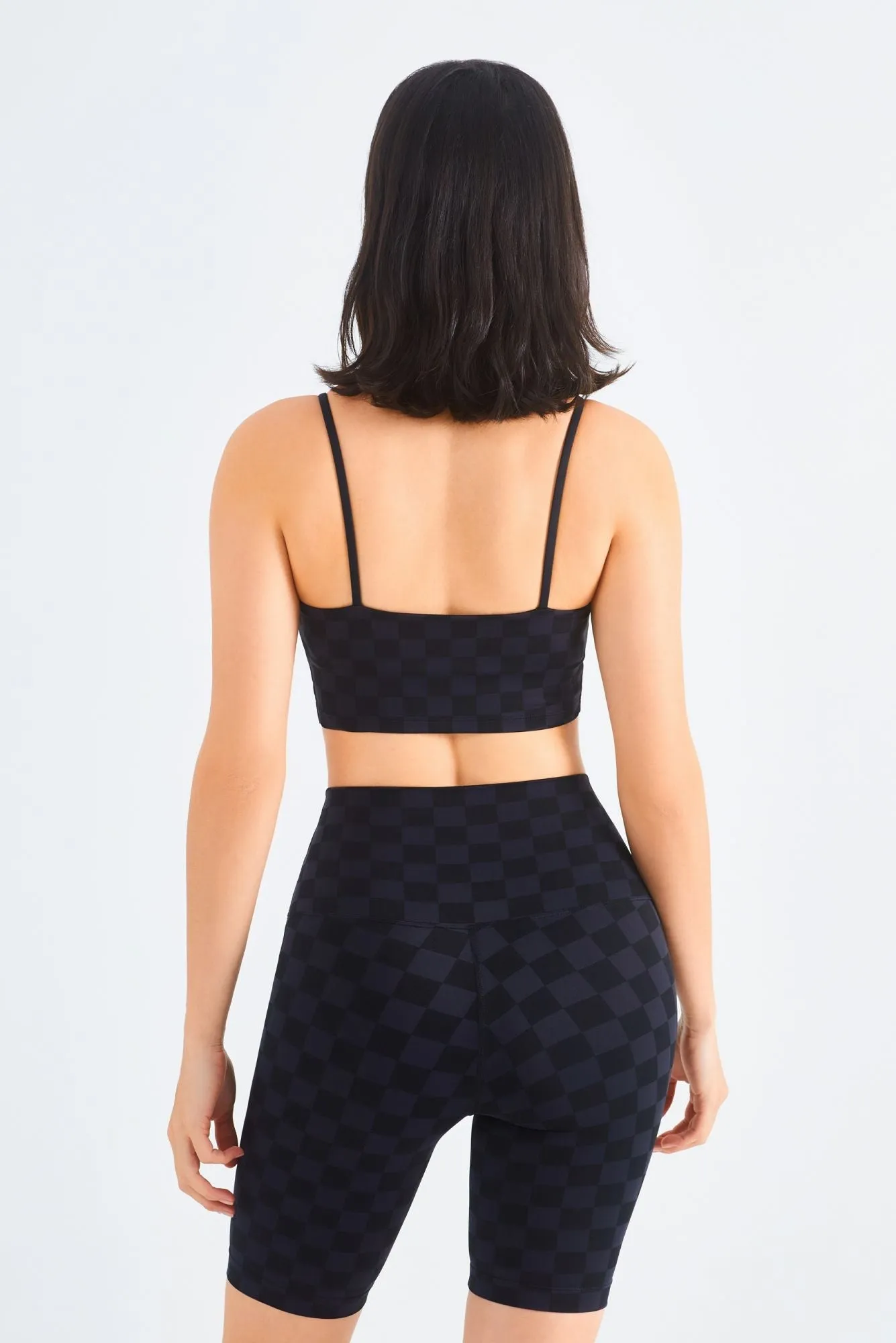 Checkerboard Sports Bra & Biker Shorts Activewear Set