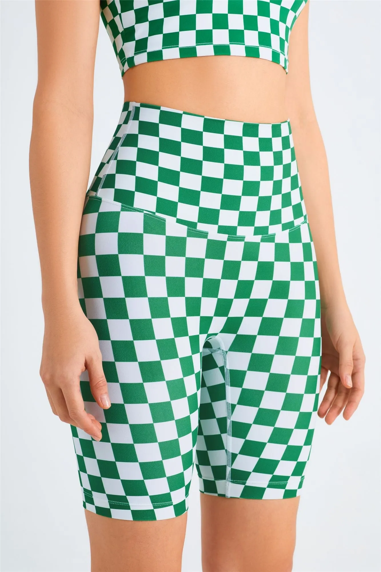 Checkerboard Sports Bra & Biker Shorts Activewear Set
