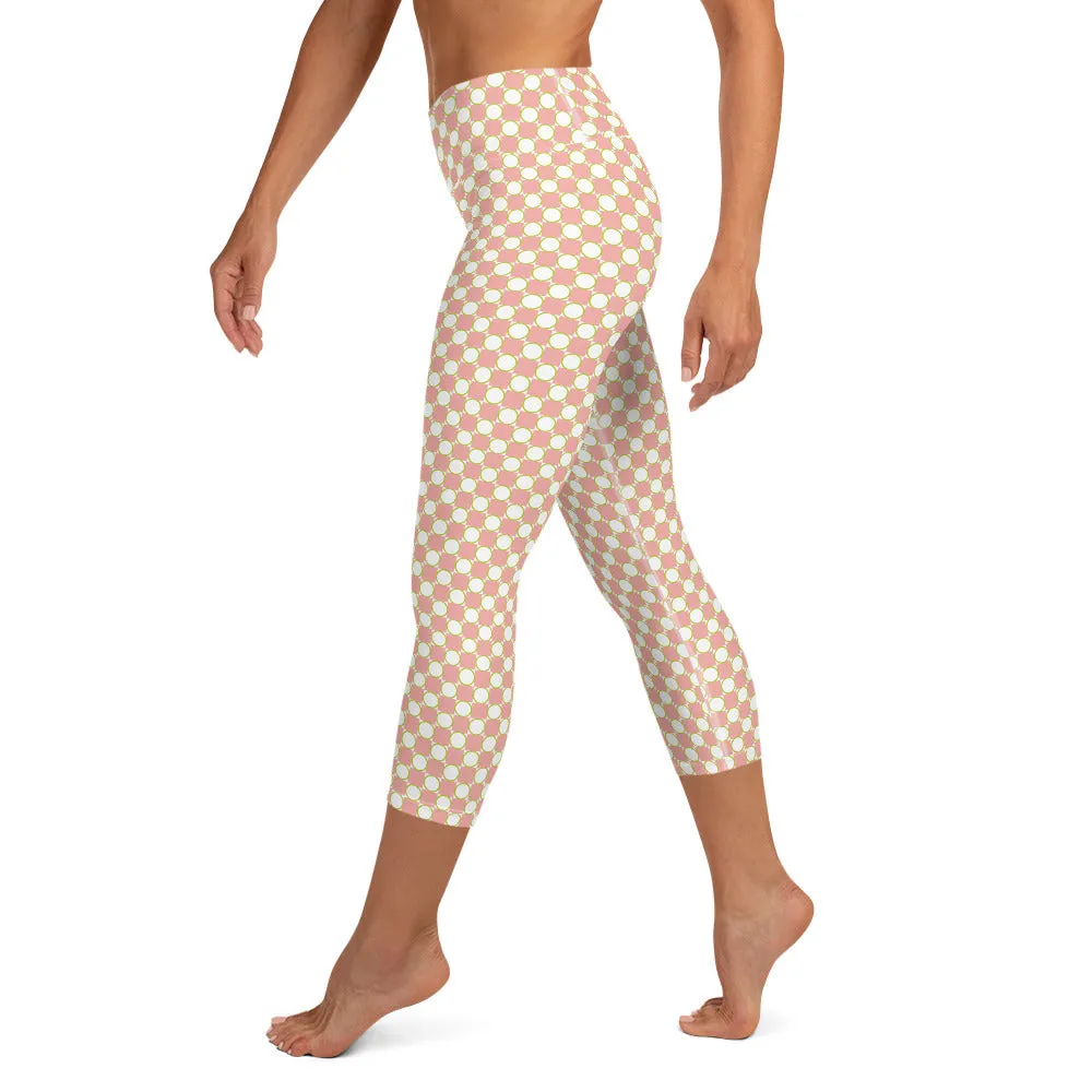 Checkered Print Capri Leggings in peach