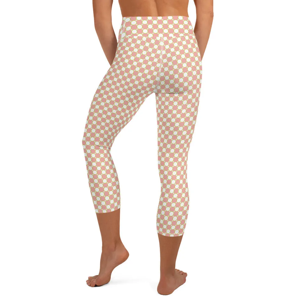 Checkered Print Capri Leggings in peach