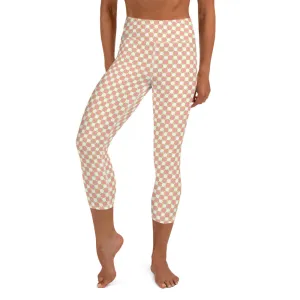 Checkered Print Capri Leggings in peach