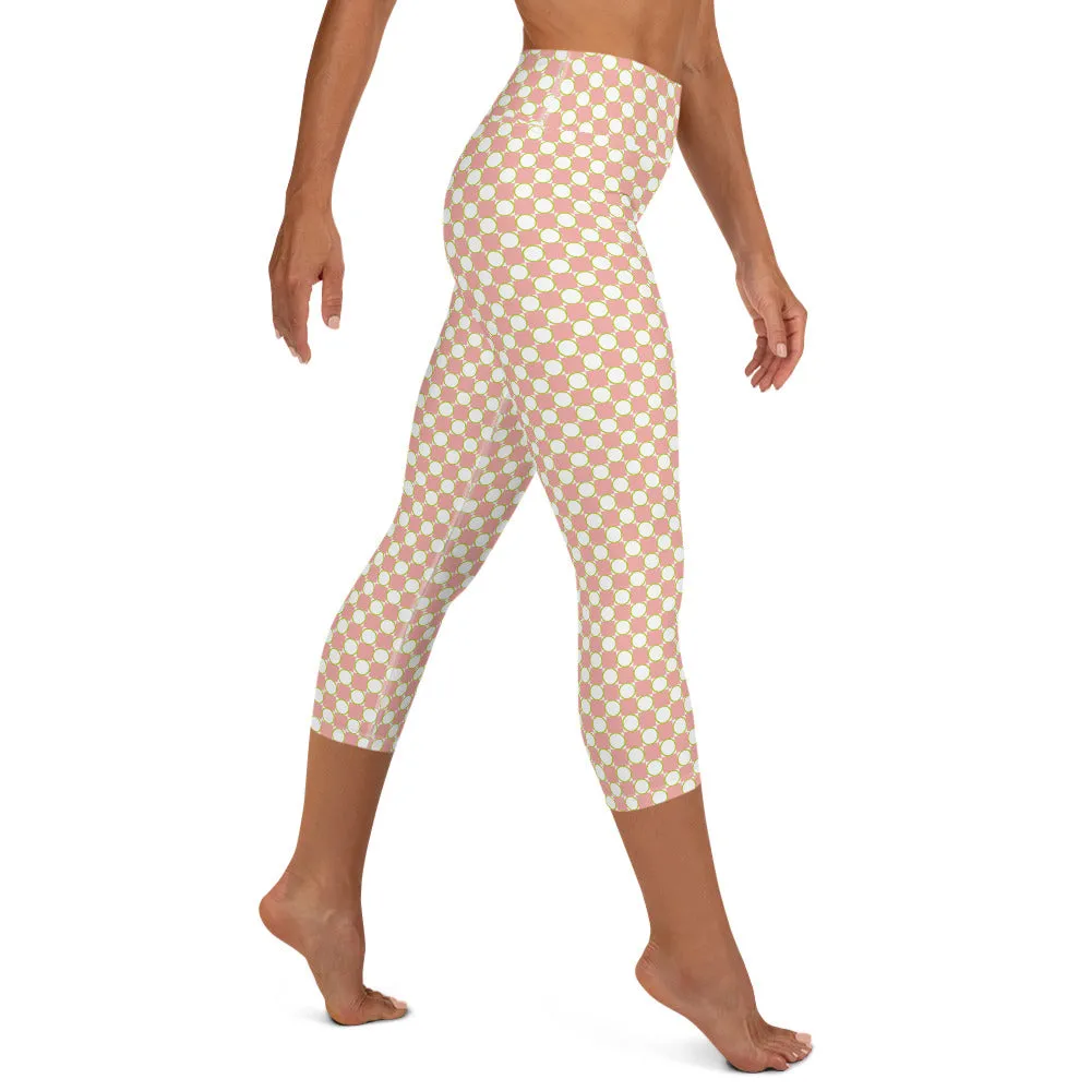 Checkered Print Capri Leggings in peach