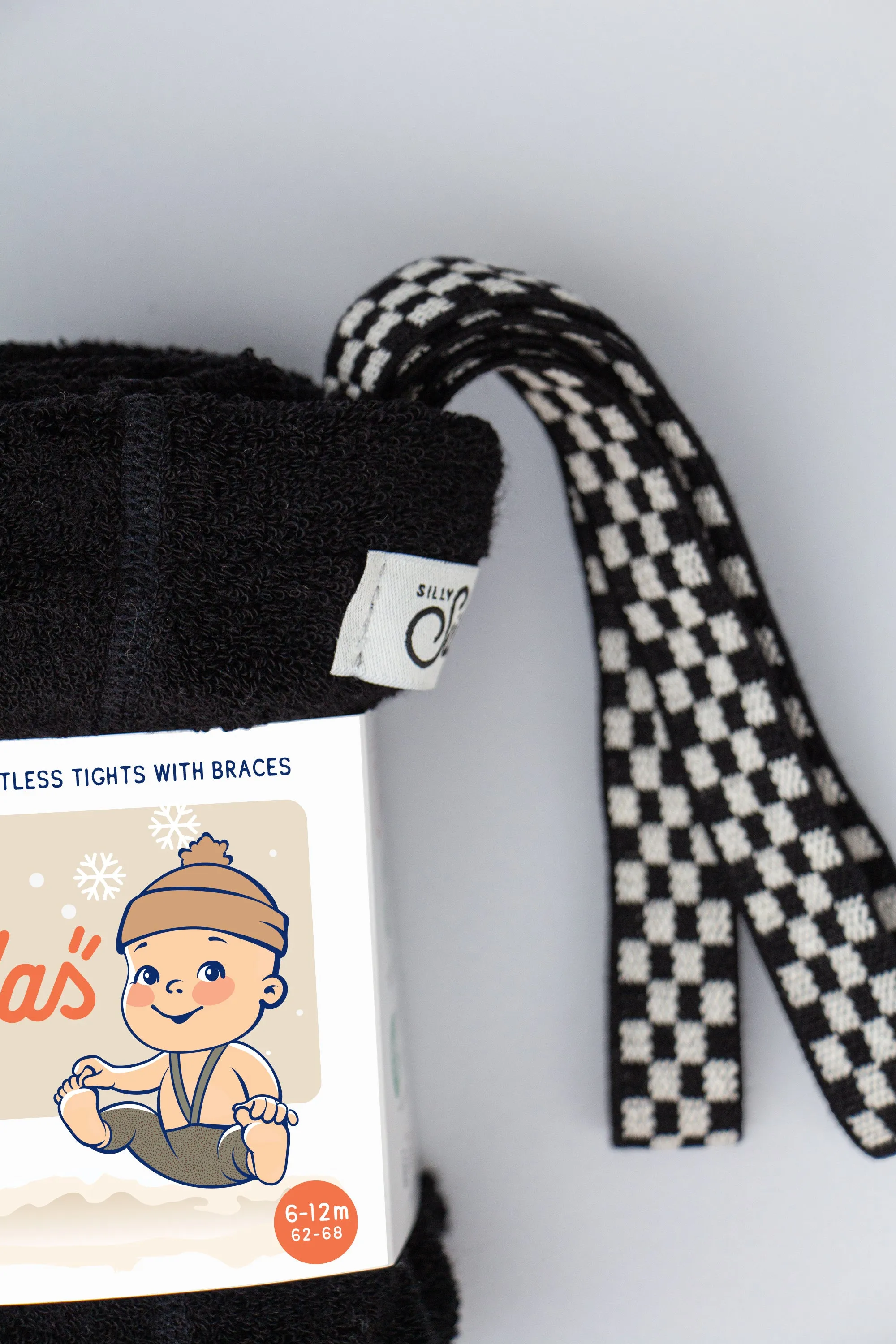 CHEQUERED FOOTLESS TEDDY WARMY SILLY SILAS TIGHTS BLACK