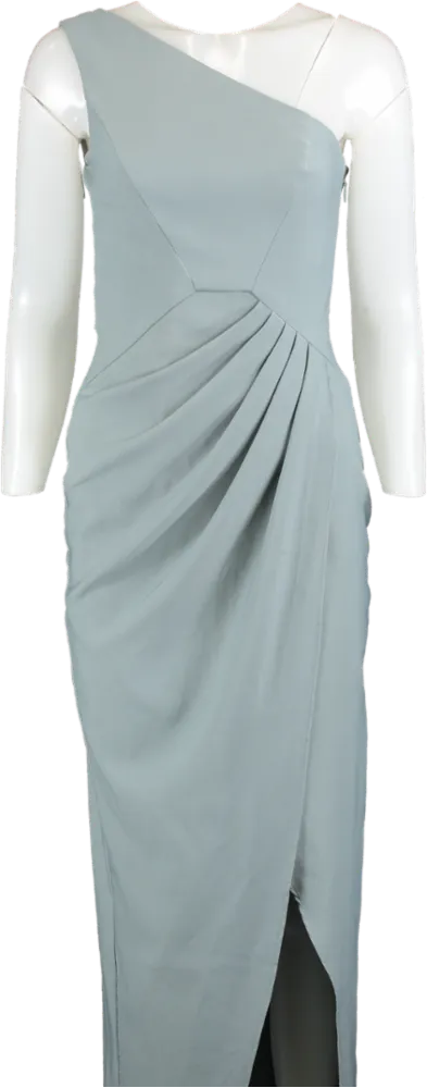 Chi Chi London Mint Green One Shoulder Draped Midi Dress UK 6