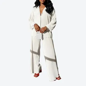 Chic Long-Sleeve Wide-Leg Pajama Set