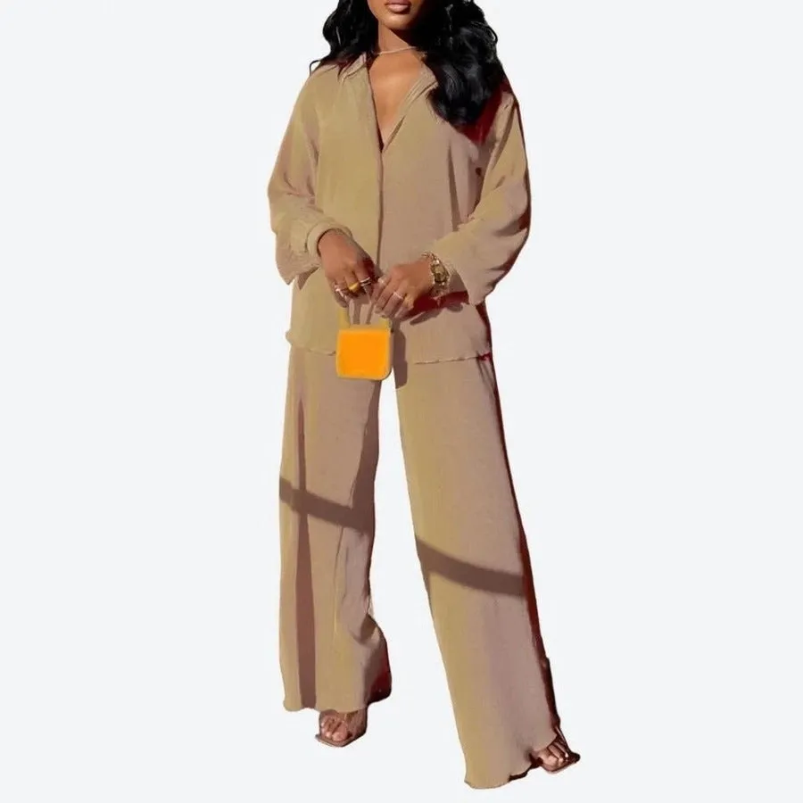 Chic Long-Sleeve Wide-Leg Pajama Set