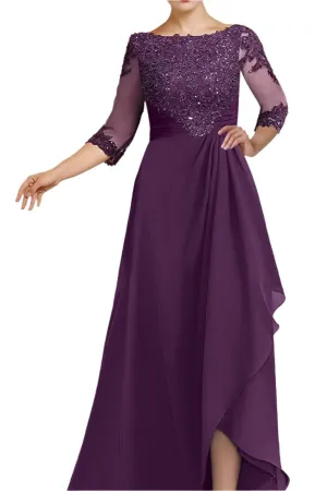 Chiffon Grape Pleated Floor Length Mother of The Bride Dresses