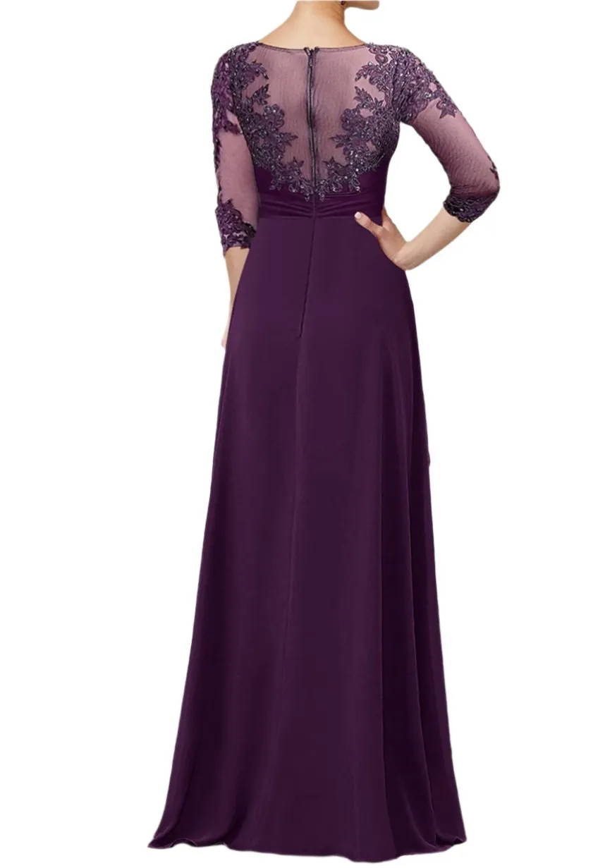 Chiffon Grape Pleated Floor Length Mother of The Bride Dresses