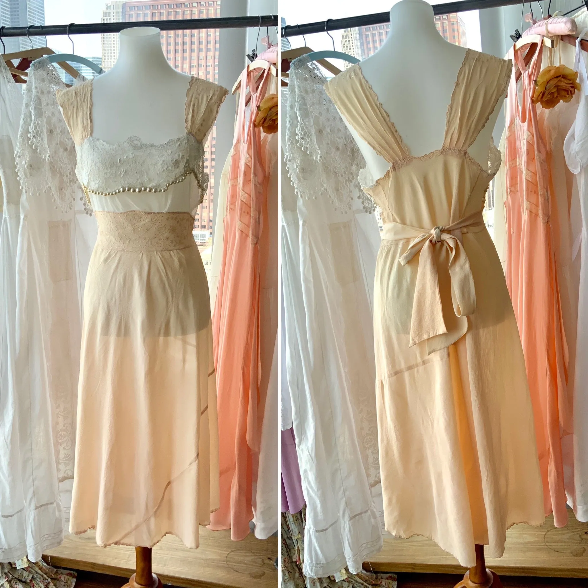 Chiffon Pearls Nightgown - 20s - Bridal
