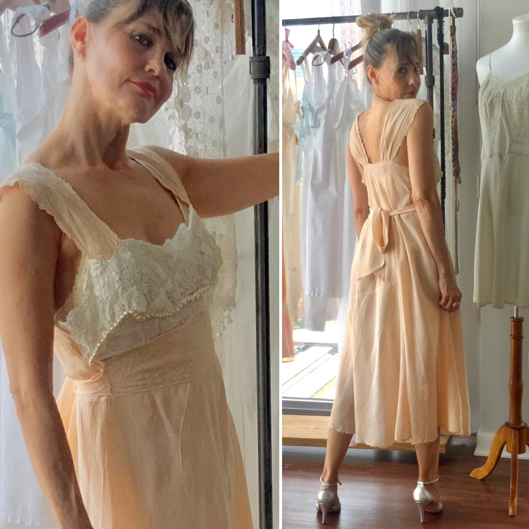 Chiffon Pearls Nightgown - 20s - Bridal