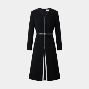 CLASSIC ESSENTIAL LITTLE BLACK DRESS, WITH WHITE CONTRAST SLIT