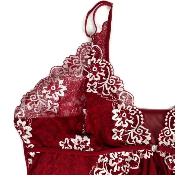 Classic Sexy Asymmetric Slip and Thong Panty Sleepwear Set Womens Burgundy 5XL