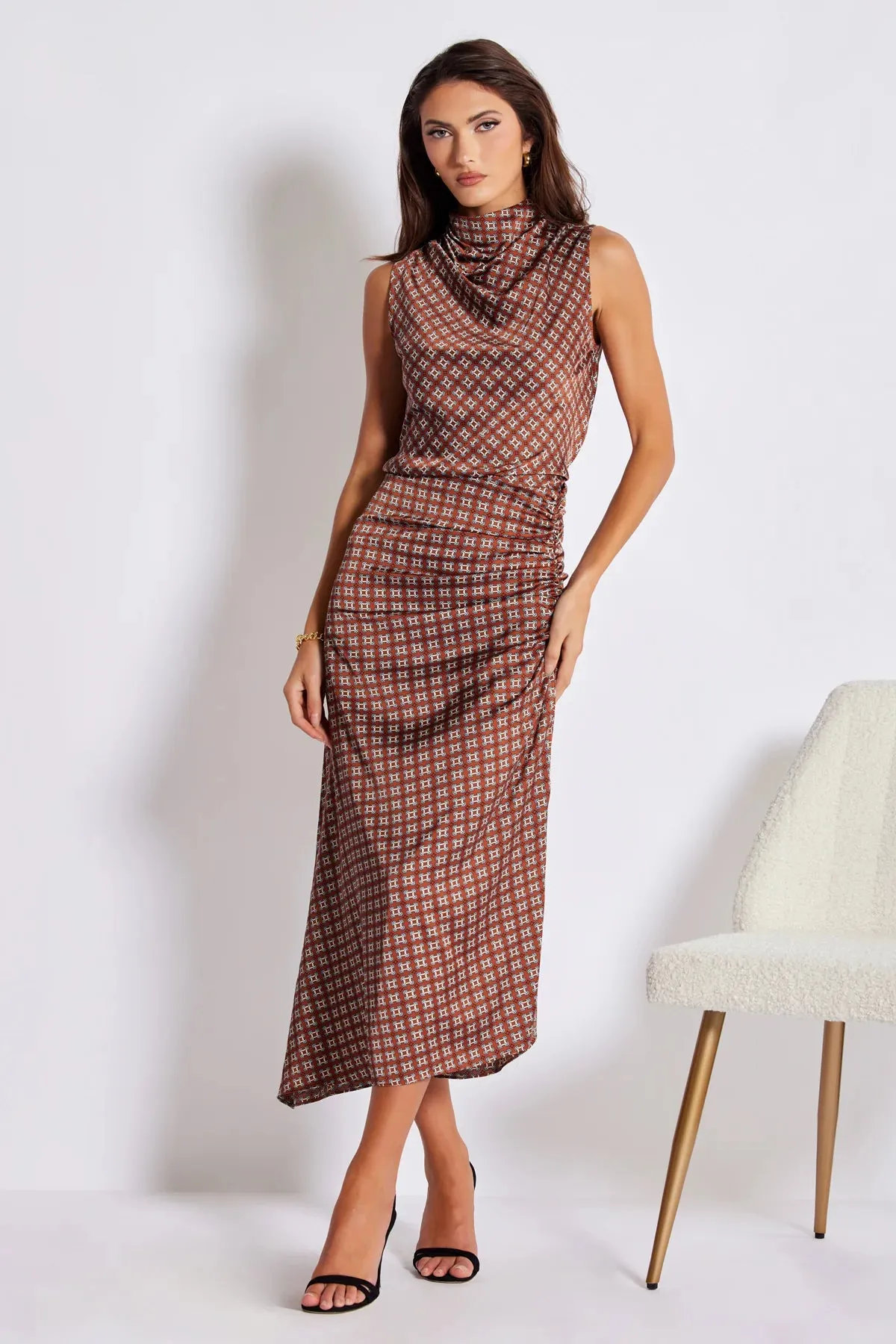 Claude Cowl Neck Top - Copper Heritage Print