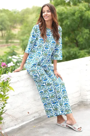 Cobalt Garden Serenade Block Printed Night suit