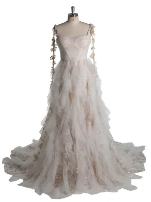 Colored Lace Cathedral Wedding Dresses Romantic Forest Wedding Dress Boho Photoshoot Gown YW240059