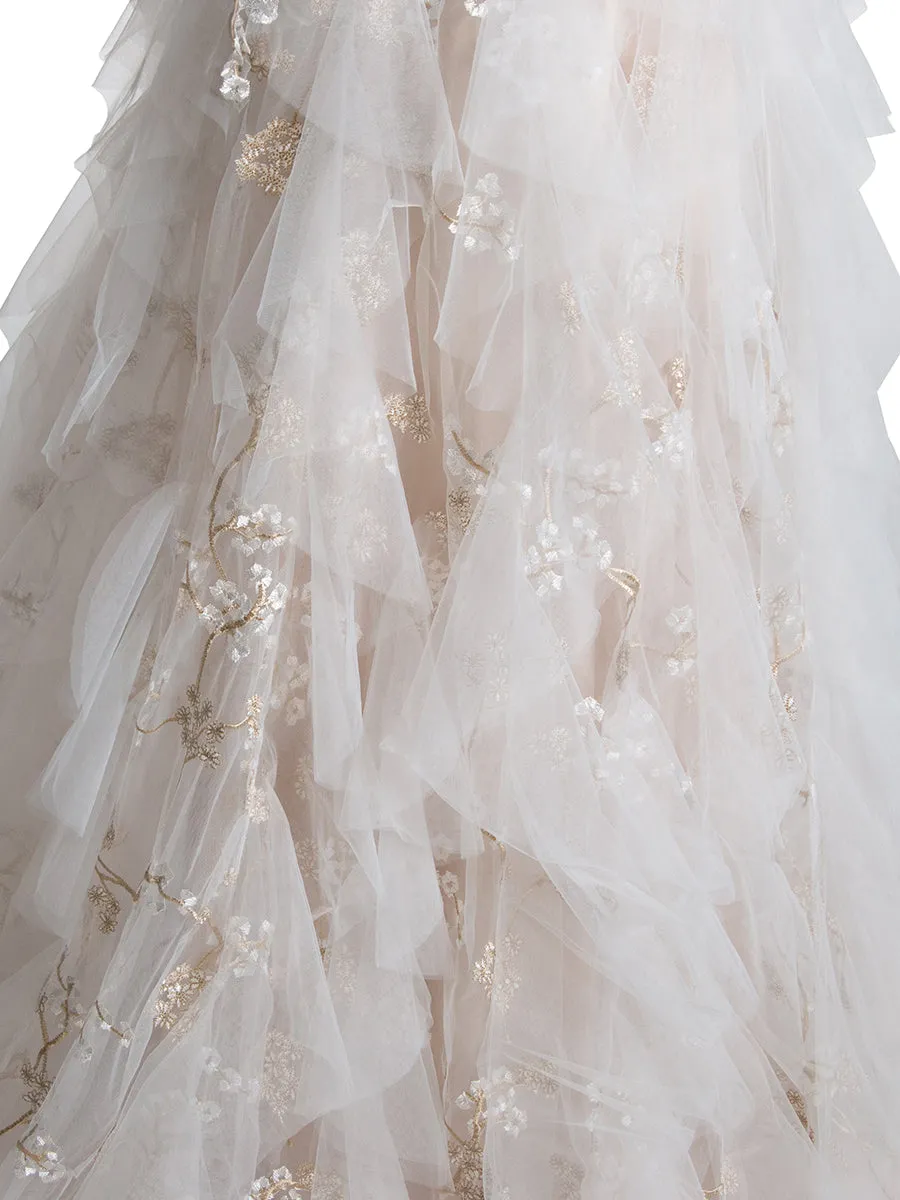 Colored Lace Cathedral Wedding Dresses Romantic Forest Wedding Dress Boho Photoshoot Gown YW240059