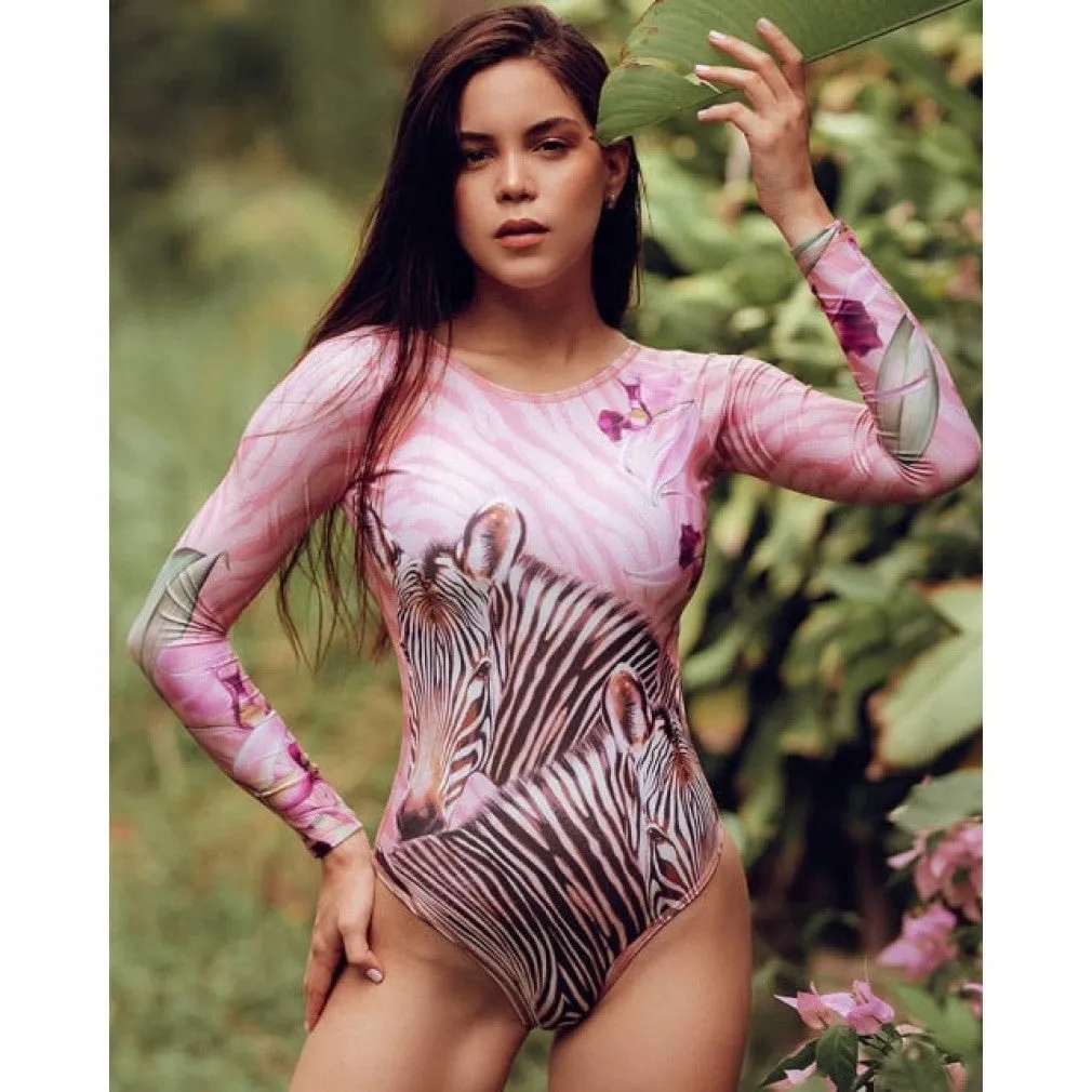 ContiNent 33 Print Floral One Piece Swimsuit Women Swimwear Monokini Long Sleeve Printed Female Bathing Suit Surfing Bodysuit Swim Wear Beach
