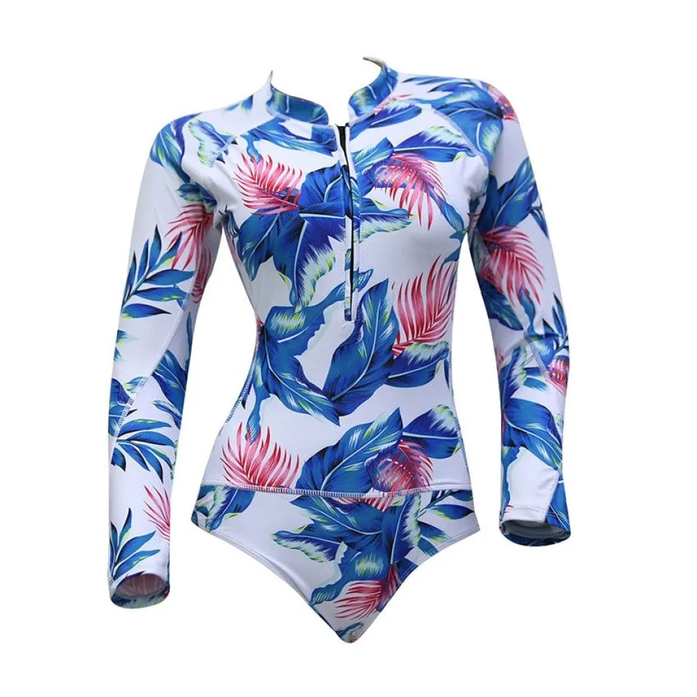 ContiNent 33 Print Floral One Piece Swimsuit Women Swimwear Monokini Long Sleeve Printed Female Bathing Suit Surfing Bodysuit Swim Wear Beach