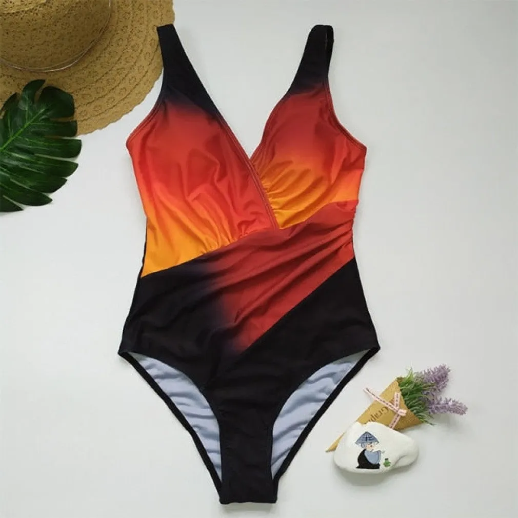ContiNent 33 Swimsuit One Piece Bodysuit Swimwear Gradient Brazilian Beach Female Bathing Suit Retro Monokini Swimming Beachwear XL