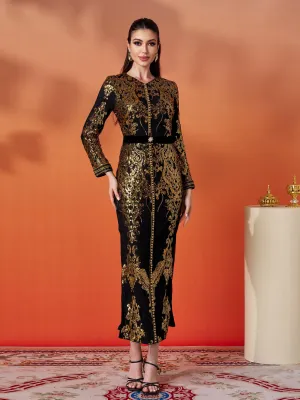 Contrast High Waist  Sequin Formal Dress MES00431