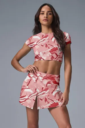 Coral Crush Set – Blush Pink Camo Crop Top & Skirt Activewear for Women