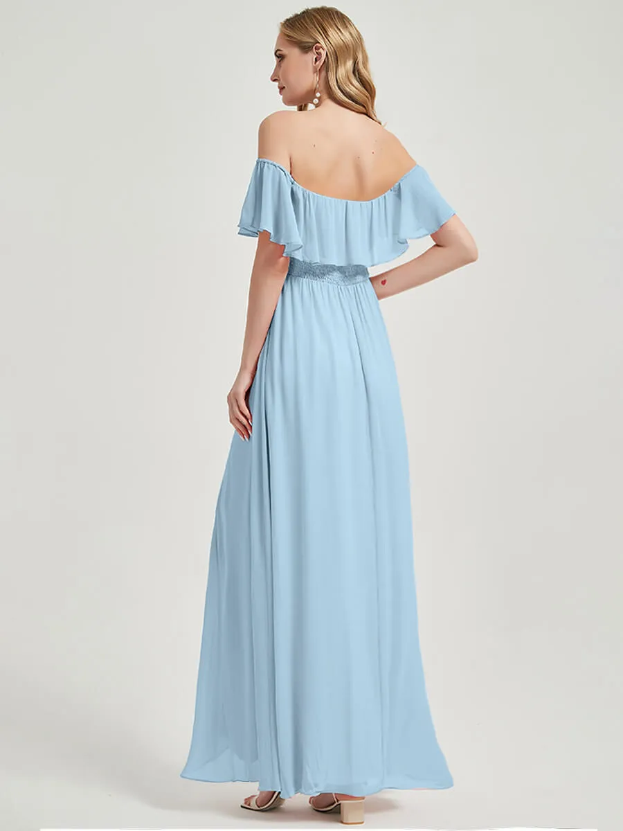 Cornflower Blue Convertible Chiffon Bridesmaid Maxi Dress with Slit
