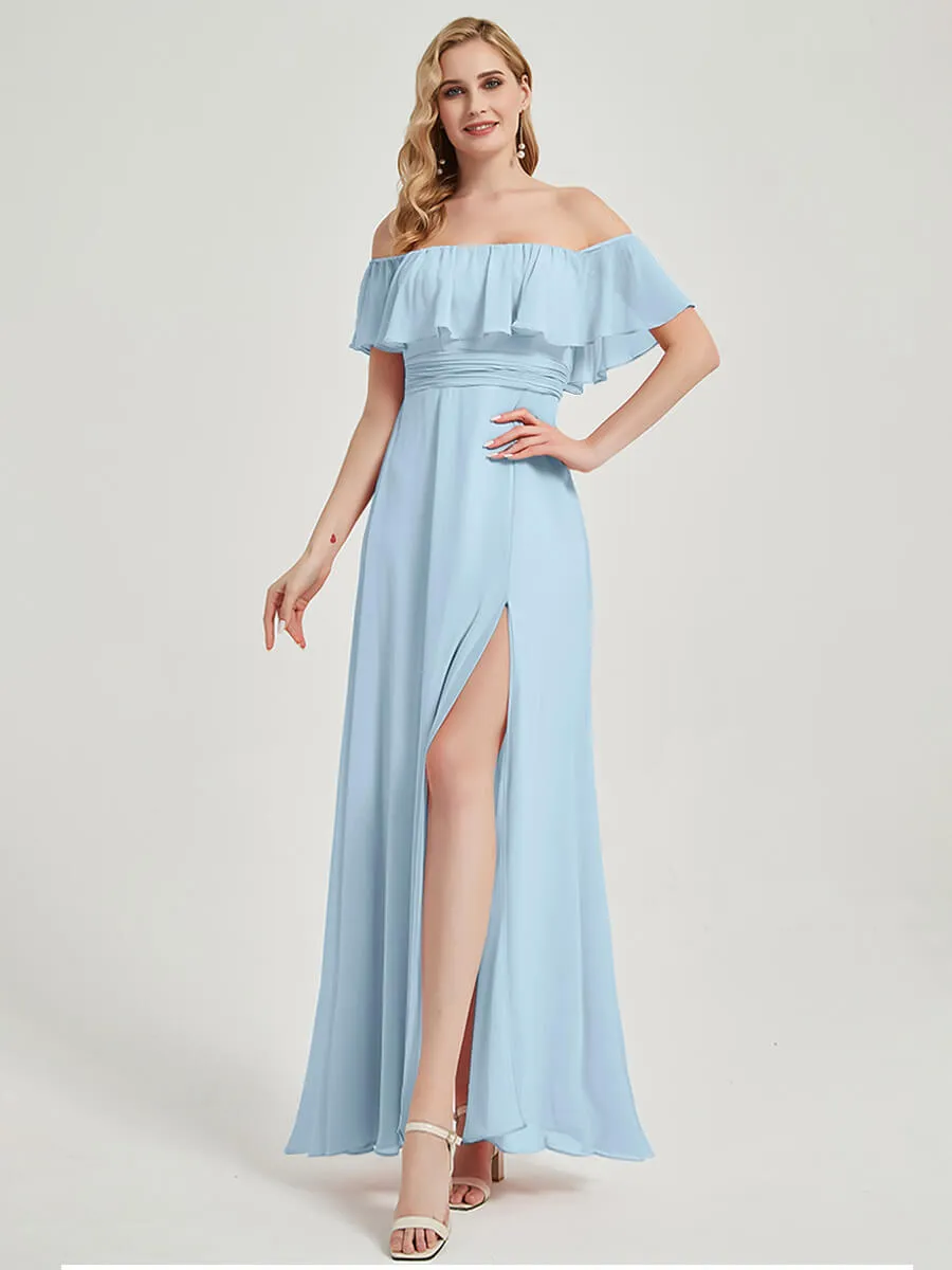 Cornflower Blue Convertible Chiffon Bridesmaid Maxi Dress with Slit