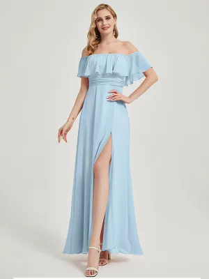 Cornflower Blue Convertible Chiffon Bridesmaid Maxi Dress with Slit