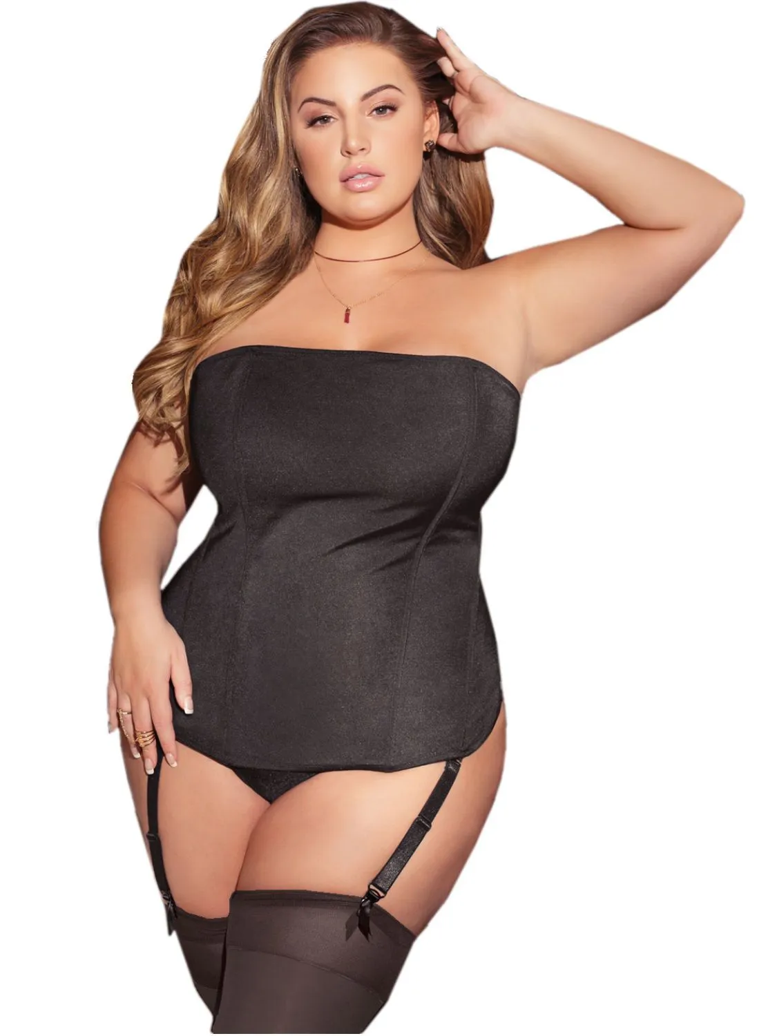 Corset Women's Black Lingerie Boudoir Set with Booty Shorts Skirt and Stockings
