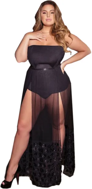 Corset Women's Black Lingerie Boudoir Set with Booty Shorts Skirt and Stockings