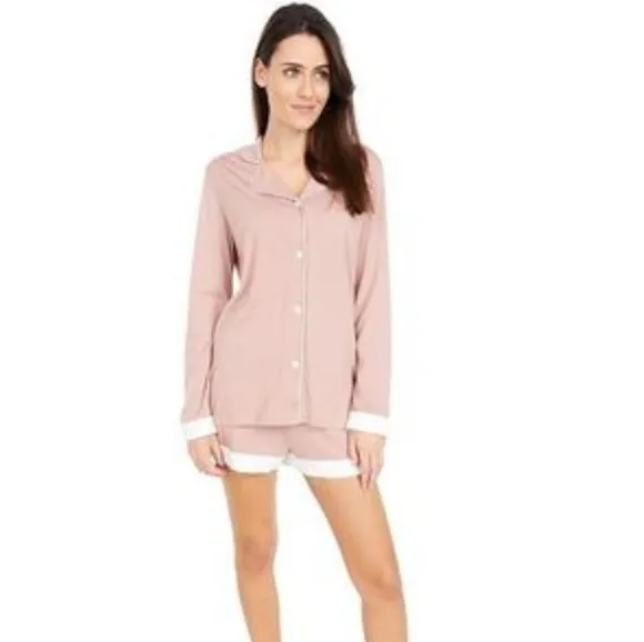 COSABELLA Long Sleeve Top Boxer Shorts Pajama Set Pink Loungewear Sleepwear L