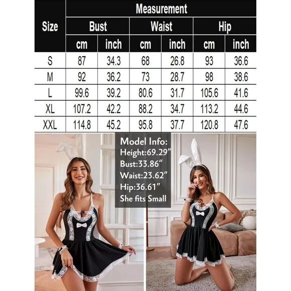 Cosplay Lingerie Set Mesh Chemise Lace Roleplay Outfit 4 Piece Strap Nightwear