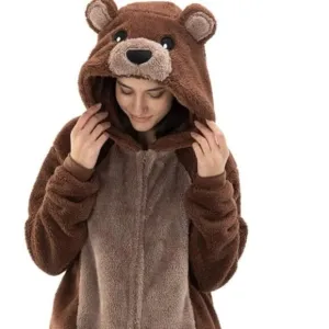COSUSKET Snug Fit Unisex Adult Onesie Pajamas Flannel Brown Bear XL NWOT