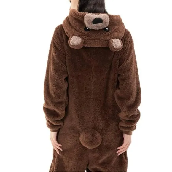 COSUSKET Snug Fit Unisex Adult Onesie Pajamas Flannel Brown Bear XL NWOT