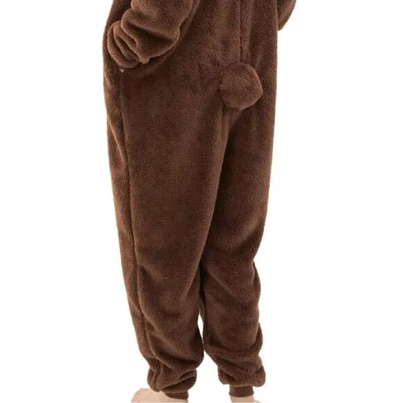 COSUSKET Snug Fit Unisex Adult Onesie Pajamas Flannel Brown Bear XL NWOT