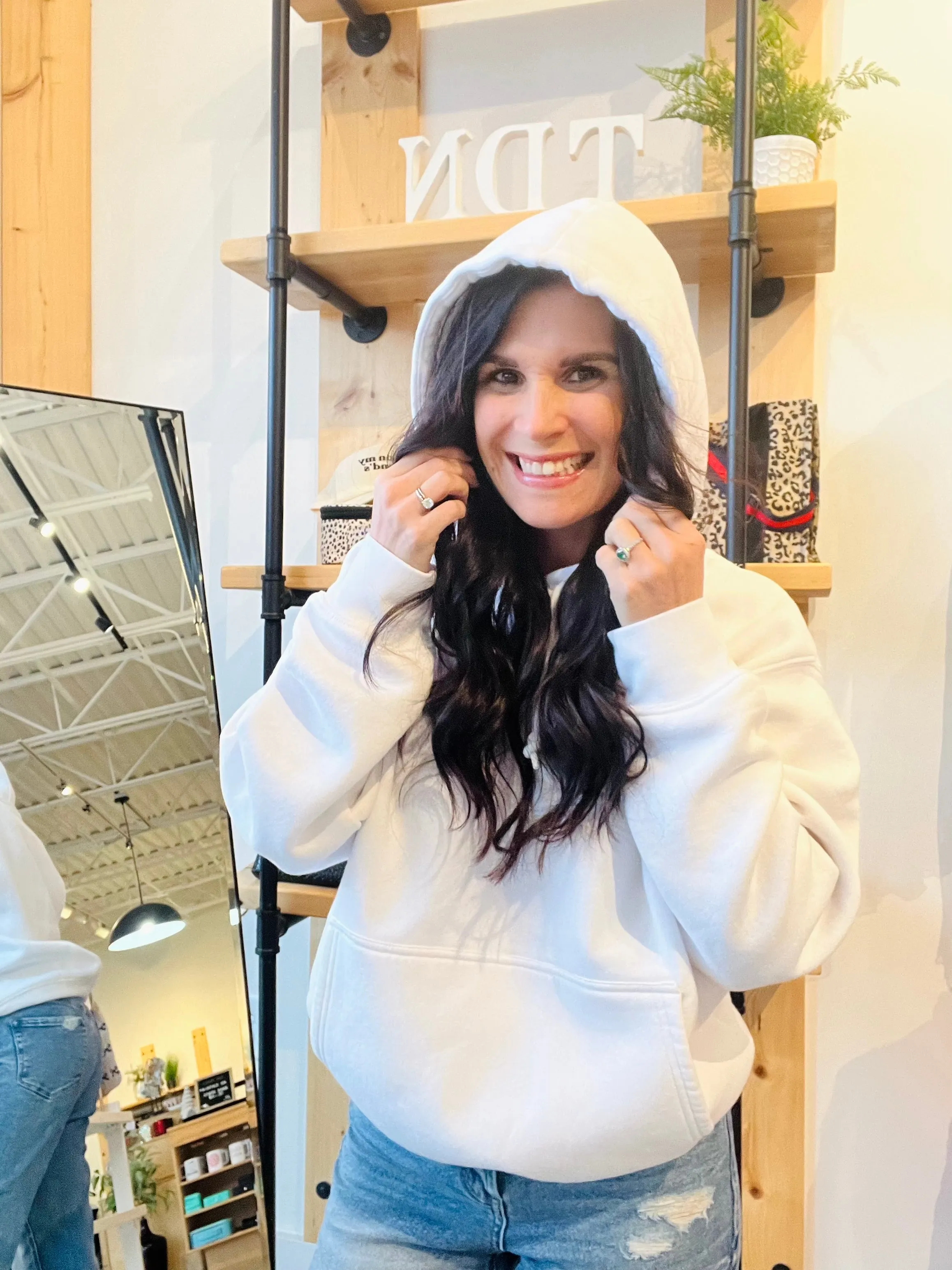 Cotton Blend Drop Shoulder Hoodie - White