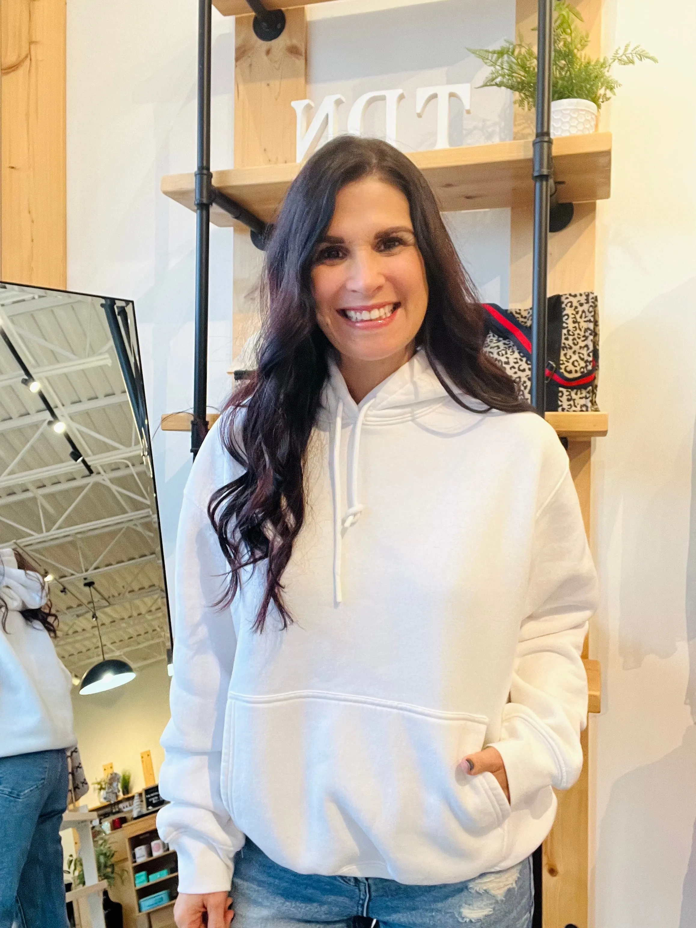 Cotton Blend Drop Shoulder Hoodie - White