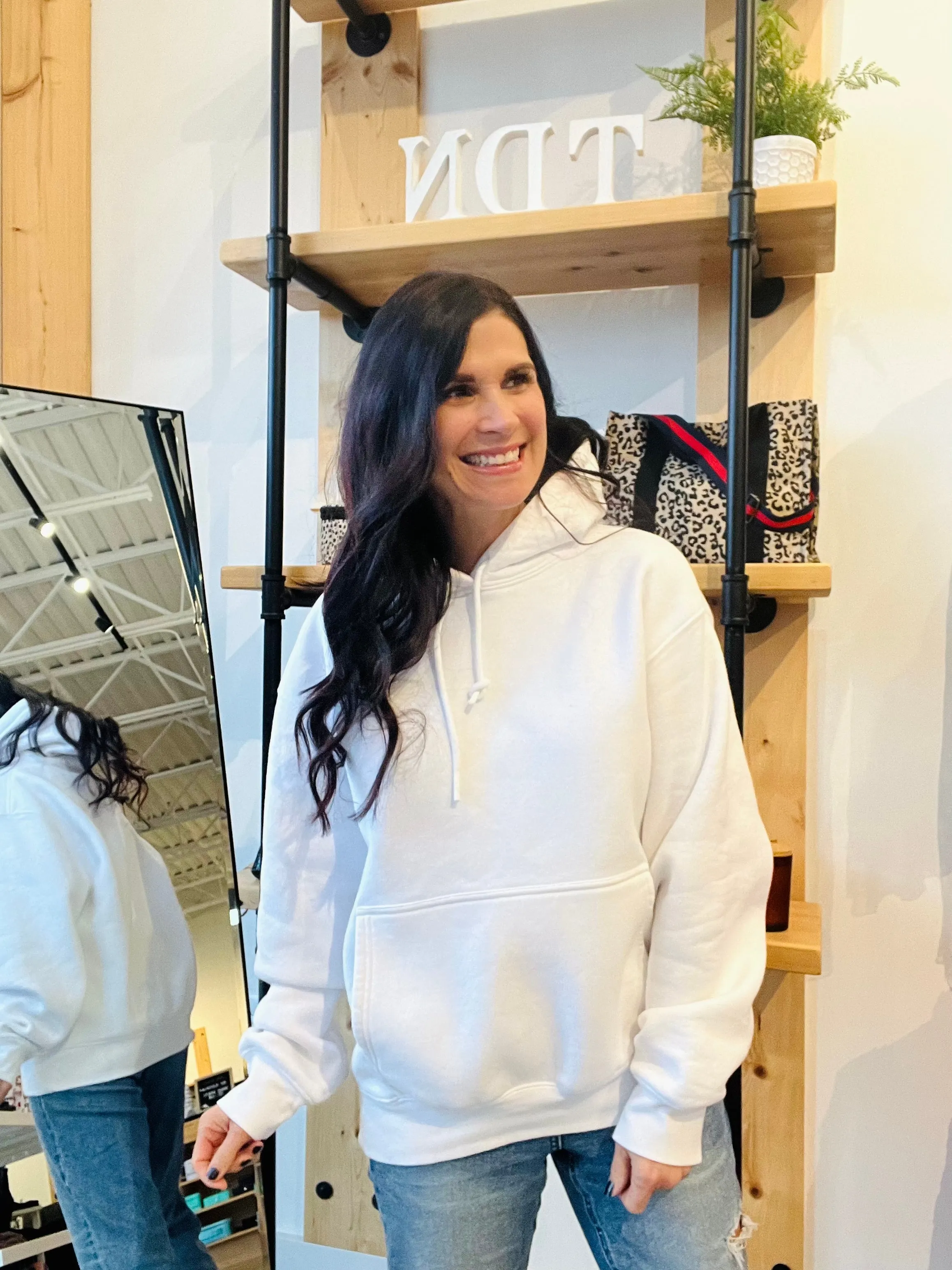 Cotton Blend Drop Shoulder Hoodie - White