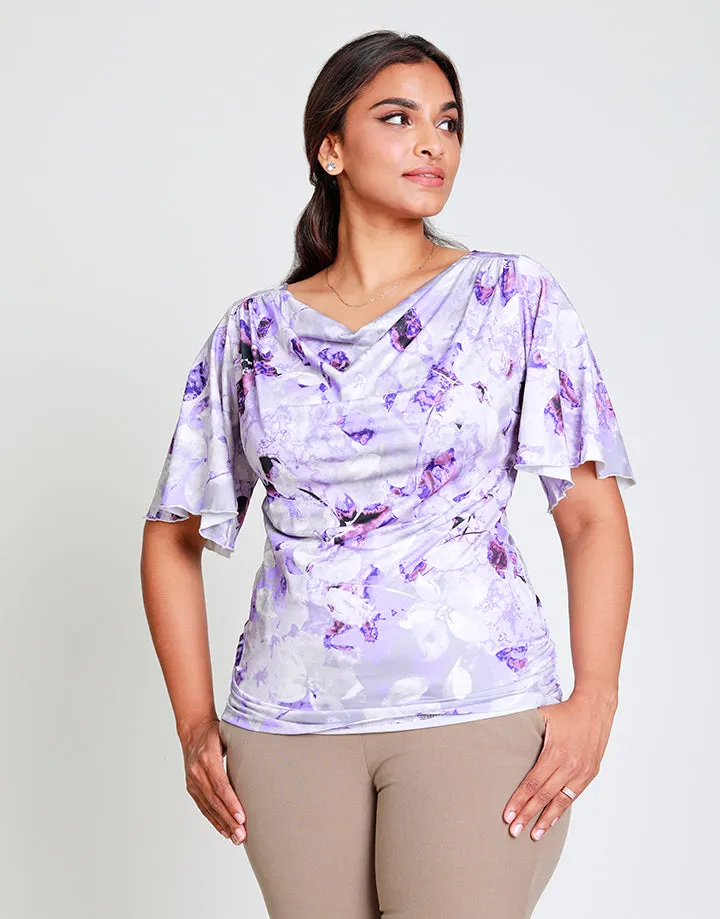 Cowl Neck Blouse with Flared Sleeves