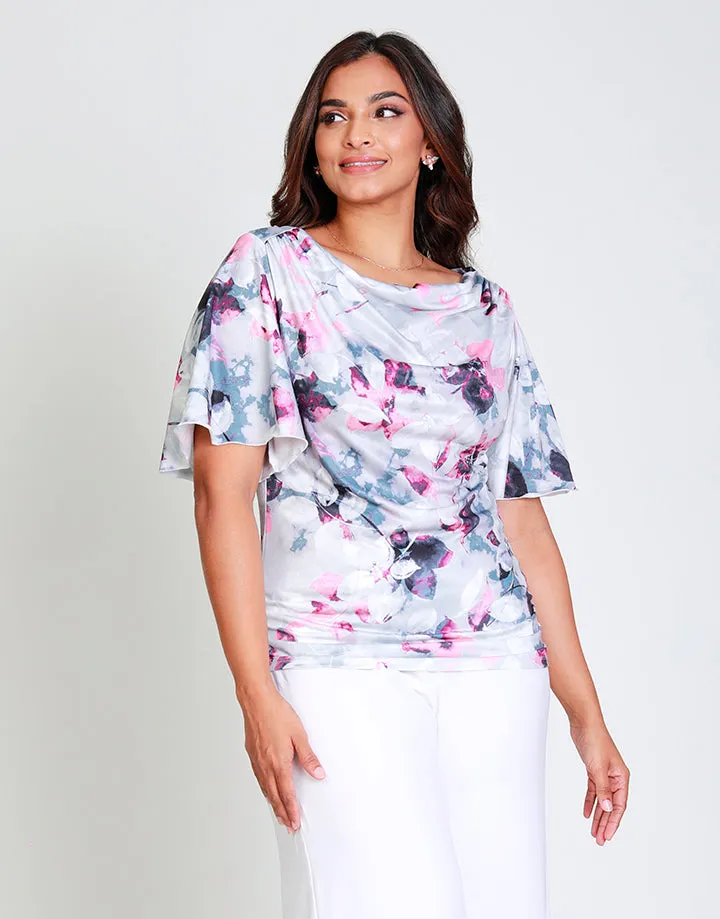 Cowl Neck Blouse with Flared Sleeves