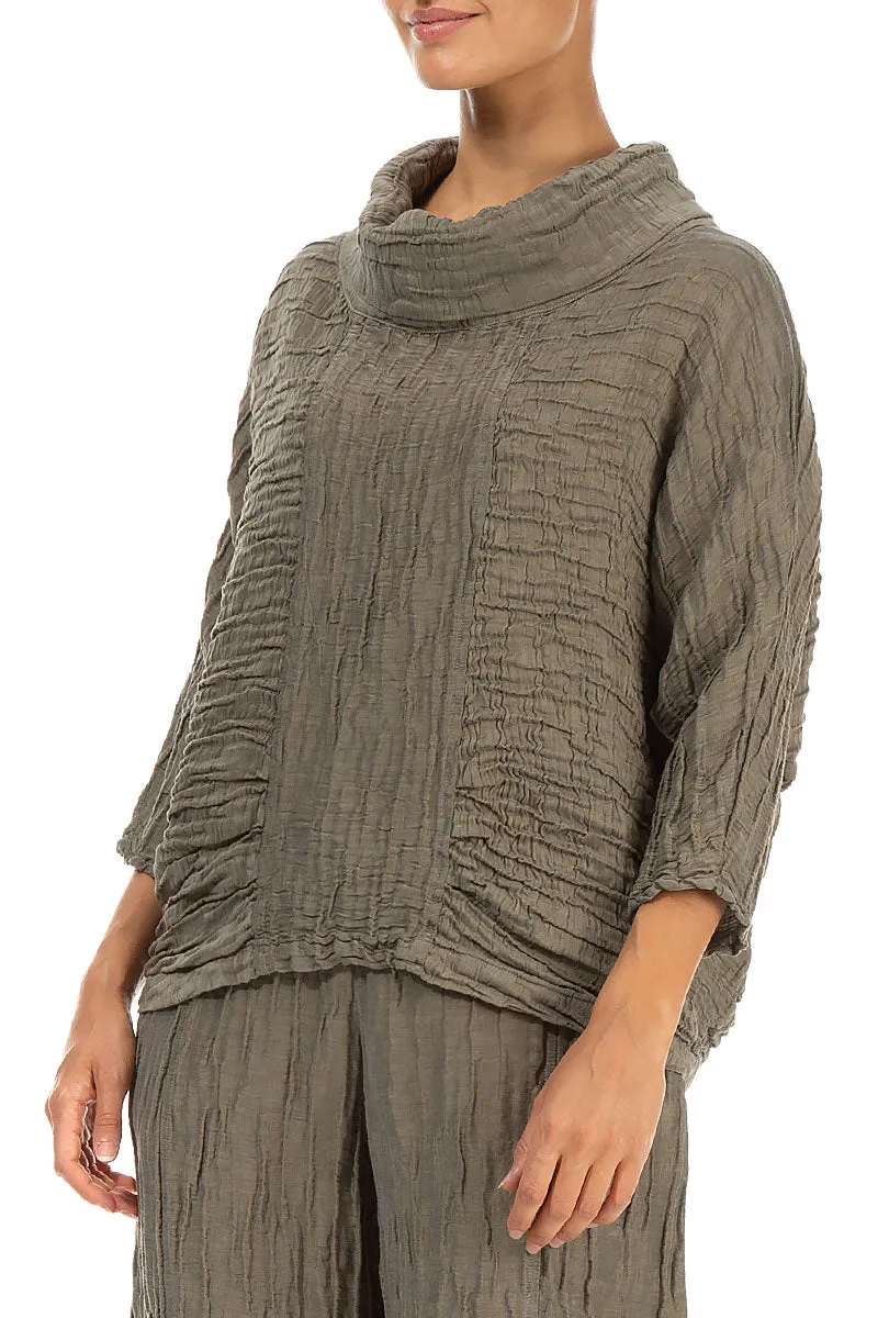 Cowl Neck Crinkled Silver Sage Silk Blouse