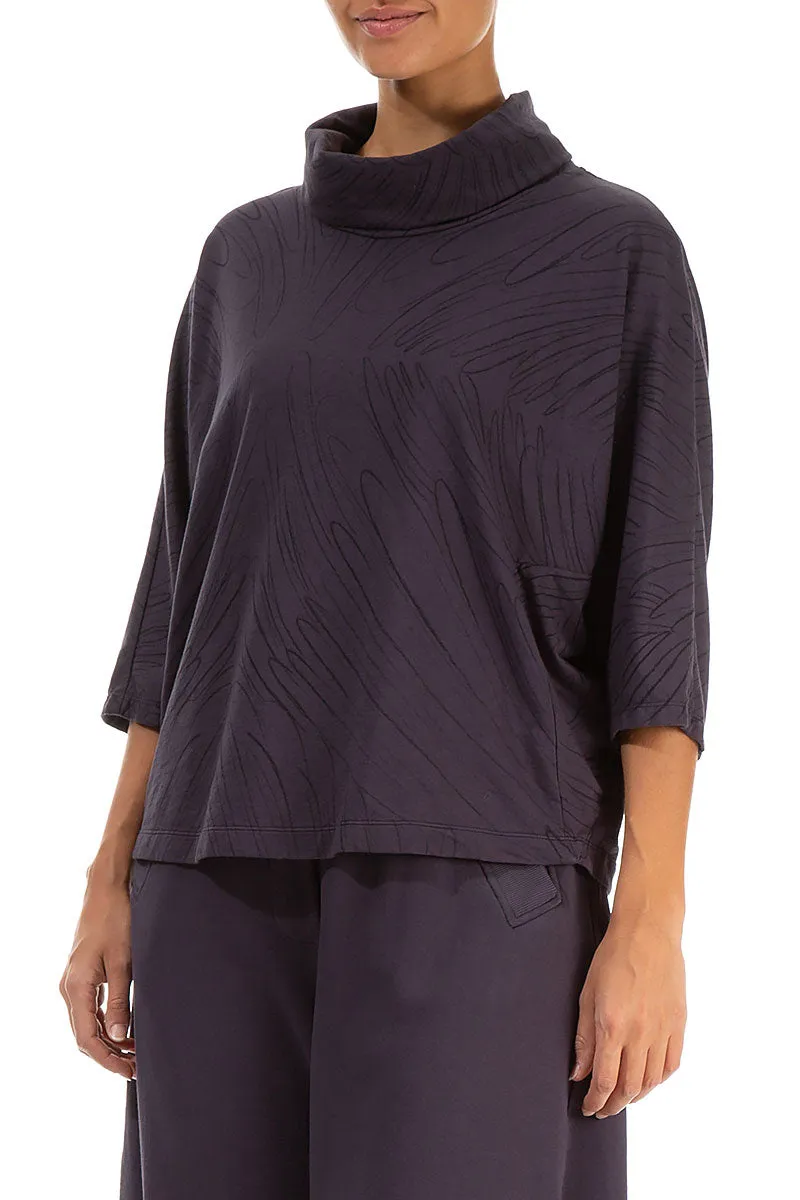 Cowl Neck Vintage Violet Feathers Cotton Blouse