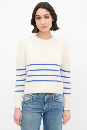 Cream & Blue Cashmere Striped Sweater