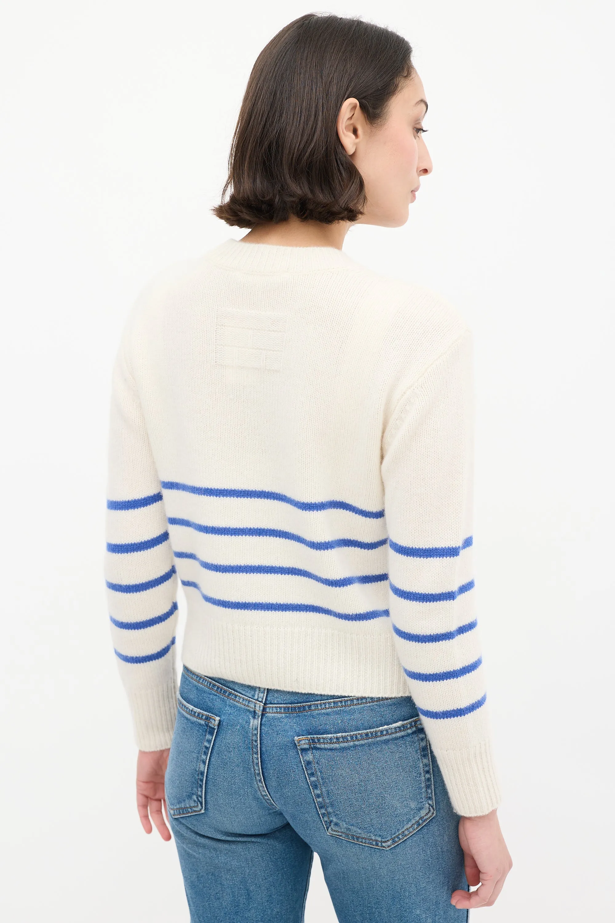 Cream & Blue Cashmere Striped Sweater
