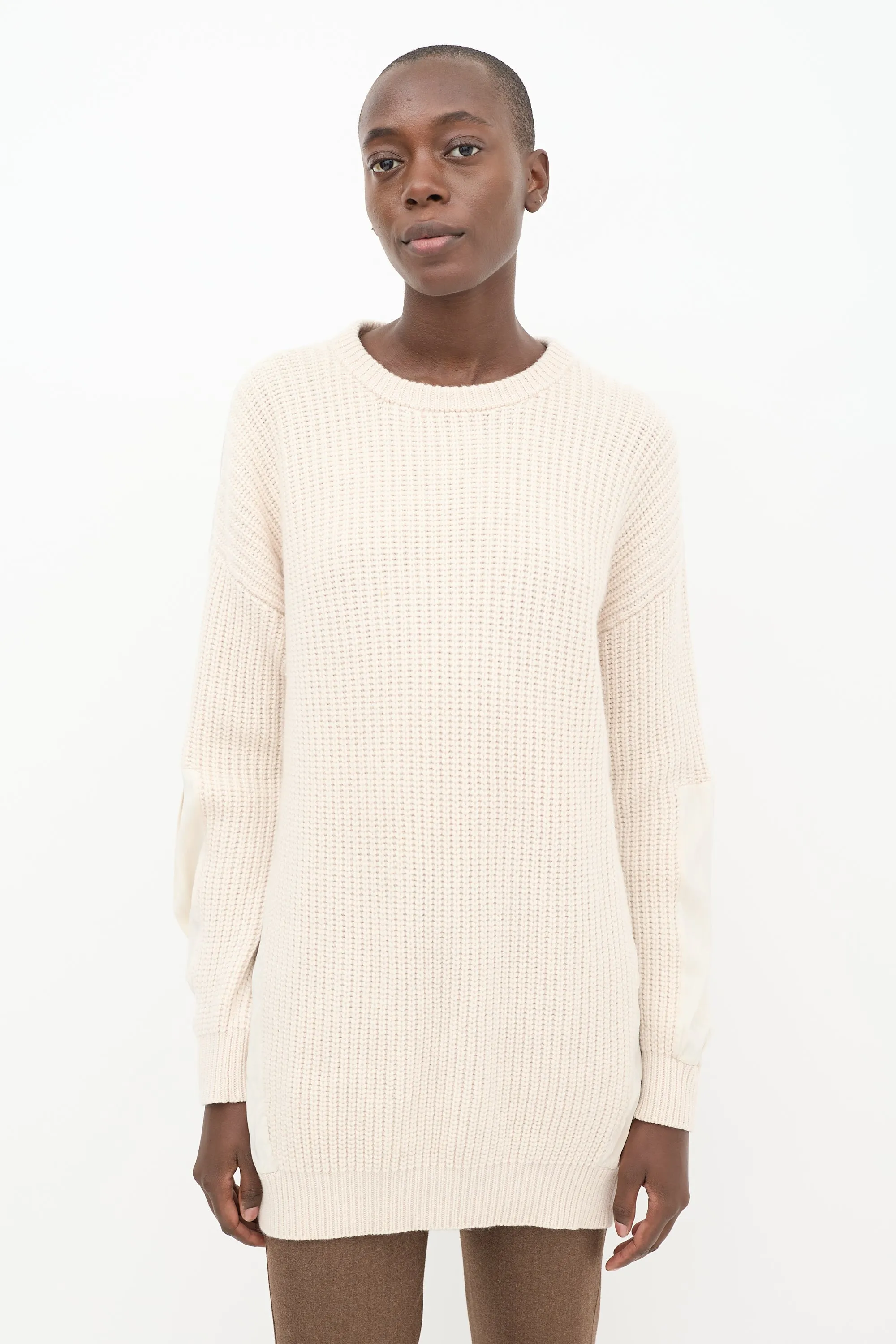 Cream Cashmere & Silk Panelled Sweater